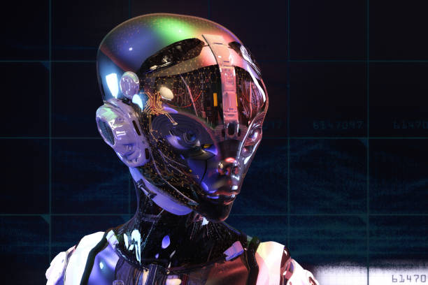 istock Artistic 3D illustration of a cyborg with artificial intelligence 1484743932