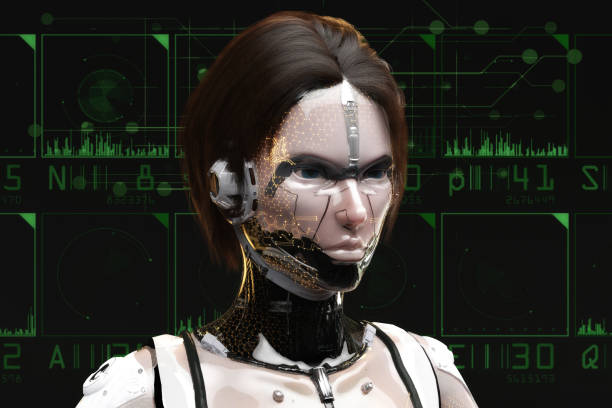 istock Artistic 3D illustration of a cyborg with artificial intelligence 1484743936