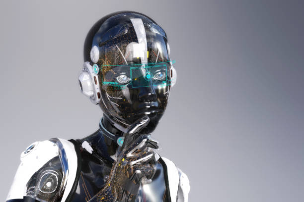 Artistic 3D illustration of a cyborg with artificial intelligence stock photo