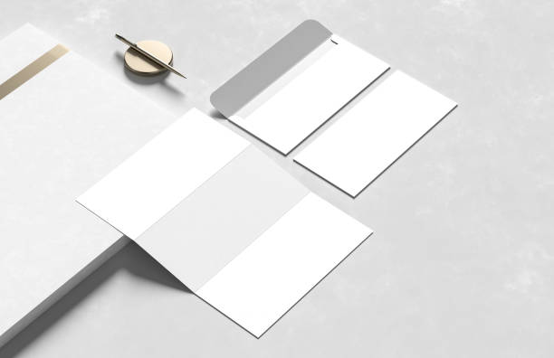 istock Envelope with paper mock up isolated on white background. Business identity mock up isolated on white background. 3D illustration. 1484744050