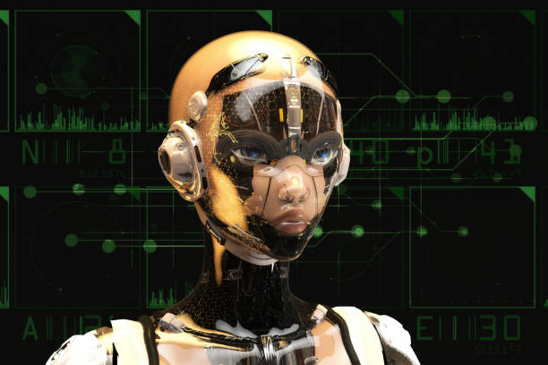istock Artistic 3D illustration of a cyborg with artificial intelligence 1484744133