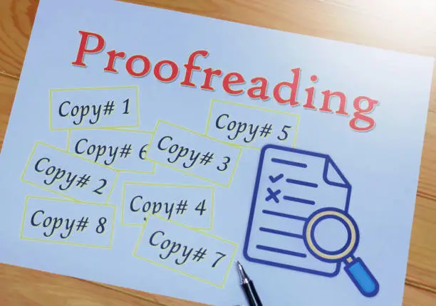 Photo of proofreading paper on wooden table