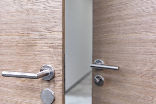 istock The gap between two wooden doors was opened 1484744296