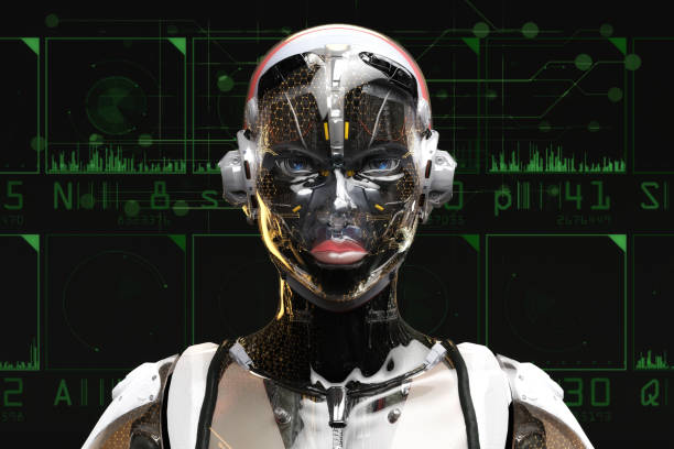 Artistic 3D illustration of a cyborg with artificial intelligence