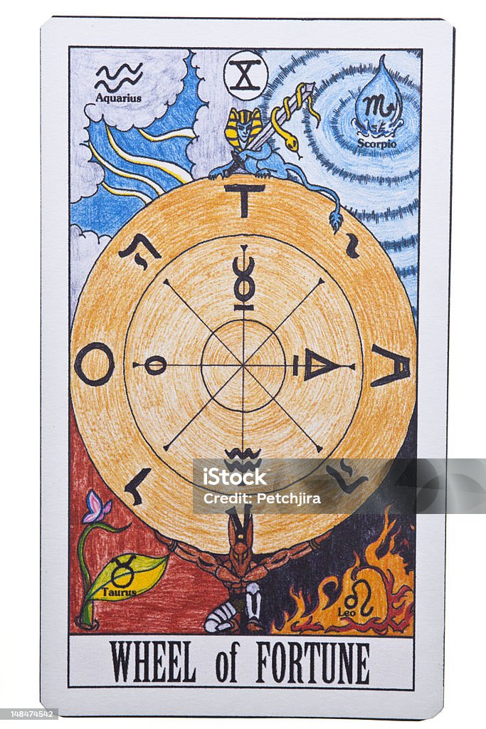 Ruleta de la fortuna tarot tarjeta de fondo aislar - Foto de stock de Cartas del Tarot libre de derechos