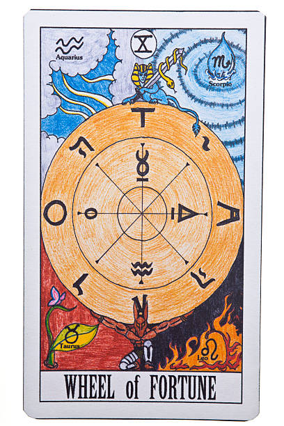 Wheel of Fortune タロットカード背景に分離 ストックフォト