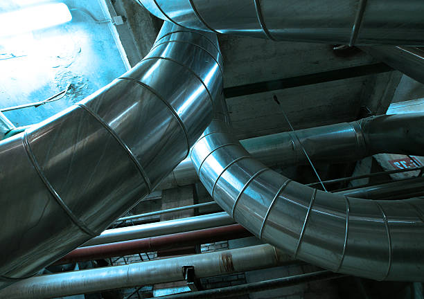 istock Steel pipelines and cables in blue tones 148474867