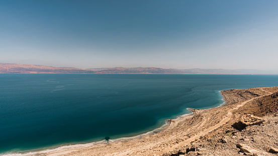 Panoramic landscape of Harod Valley and the Jezreel Valley, with Maayan Harod National Park. Northern Israel