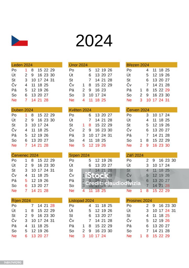 Year 2024 Calendar In Czech With Czech Republic Holidays Stok Vektör ...