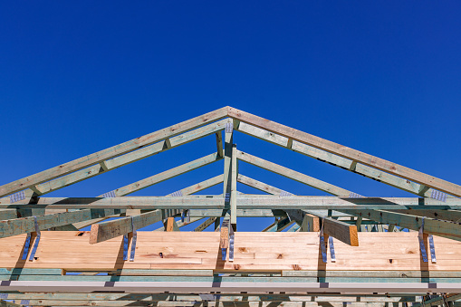 Housing Construction. Timber Roof Frame Detail. Australian Housing Development.