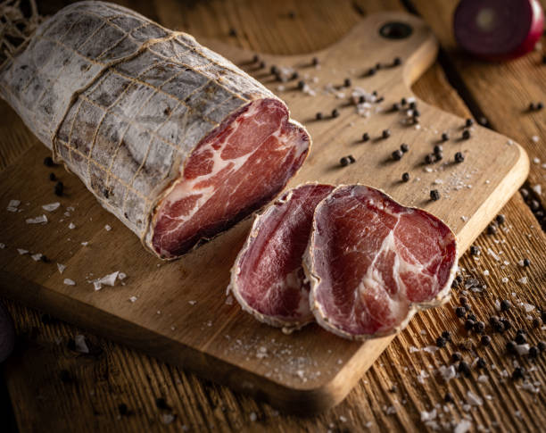 Cured coppa coated in mold stock photo