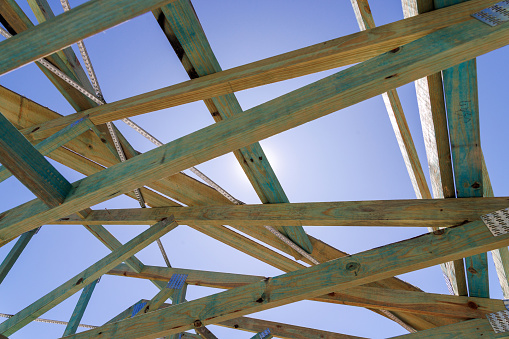 Housing Construction. Timber Roof Frame Detail. Australian Housing Development.
