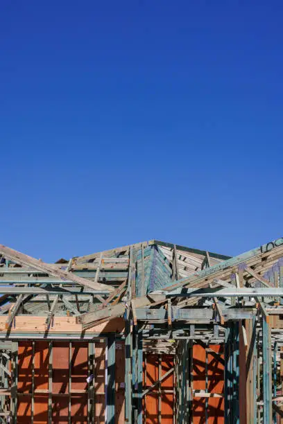 Housing Construction. External Timber Frame. Plywood Bracing. Australian Housing Development.