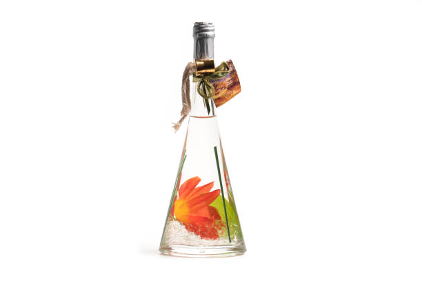 Aroma glass oil bottle isolated on white background. High quality photo