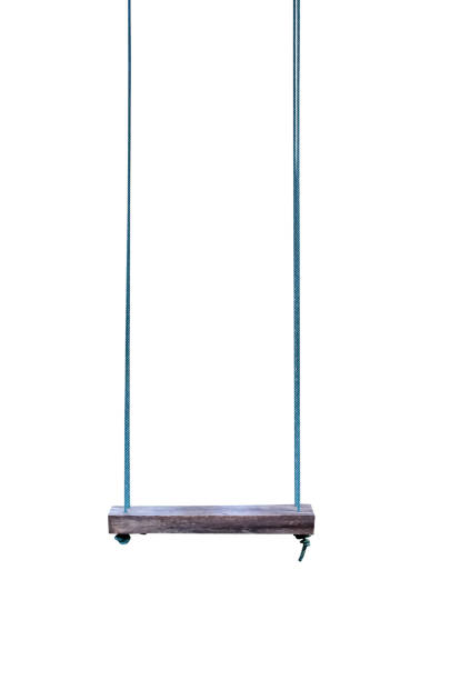 istock Old blank plank,wood swing with string hang in playground isolated on white background , clipping path 1484752146
