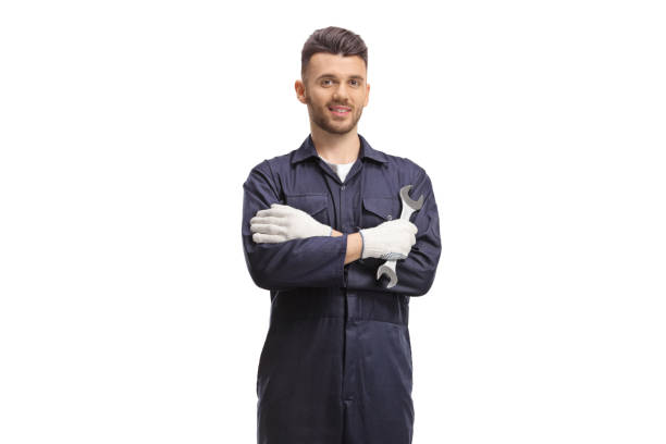 istock Car mechanic holding a wrench and posing 1484752263