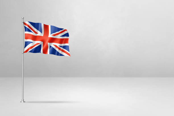istock British flag isolated on white concrete wall background 1484752866