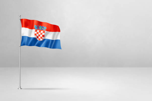 istock Croatian flag isolated on white concrete wall background 1484752936