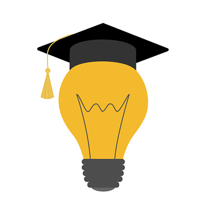 Mortarboard on lamp. Conception study and idea. Vector illustration.