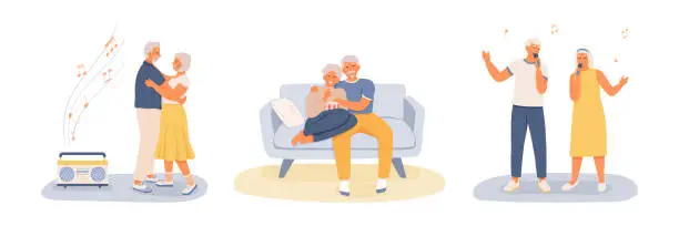 Vector illustration of Elderly spouses enjoying each other company at home