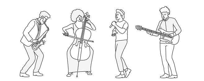 Jazz quartet, ensemble. Hand drawn vector illustration.