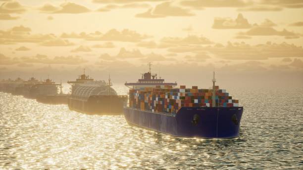 istock Dry Container Ship With Oil Tanker Ship Convoy 1484753675