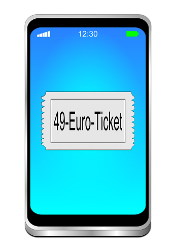 smartphone with white 49 euro ticket on blue display - 3D illustration