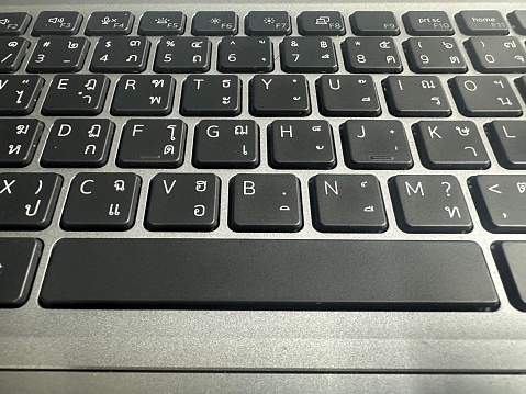 Notebook thai keyboard background and white text on the button.
