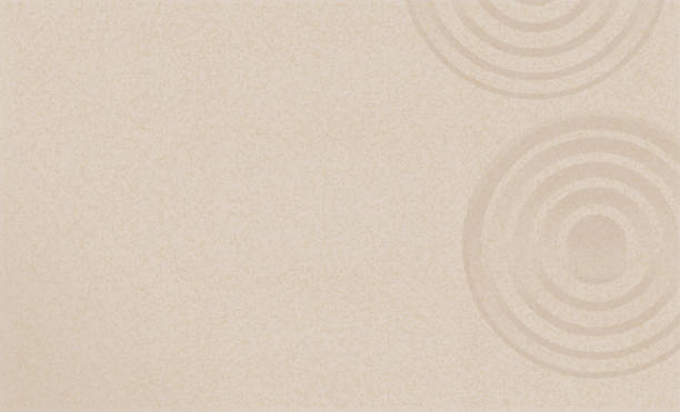 滑らかな砂の表面の背景に同心円と平行線を持つ日本の禅庭園、禅のようなコンセプト - arrangement asia backgrounds balance点のイラスト素材／クリップアート素材／マンガ素材／アイコン素材