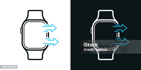 istock Send from smartwatch. Bicolor line icon on black or white background - Editable stroke 1484755860