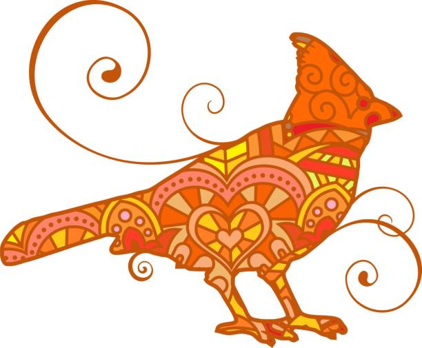 illustrazioni stock, clip art, cartoni animati e icone di tendenza di mandala colorato dell'uccello cardinale - bird flying inside of crow