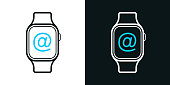 istock Smartwatch with At symbol. Bicolor line icon on black or white background - Editable stroke 1484757355