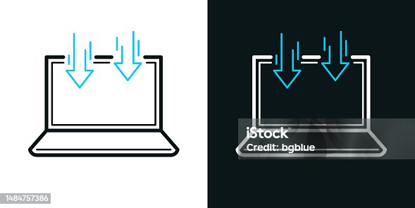 istock Send to laptop. Bicolor line icon on black or white background - Editable stroke 1484757386
