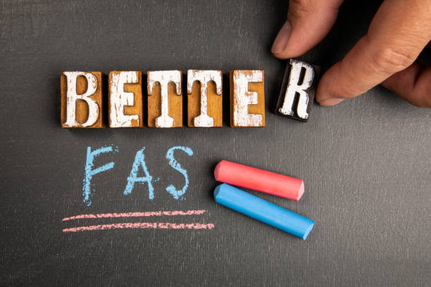 istock Better and Faster concept. Text on a dark chalkboard background 1484760006