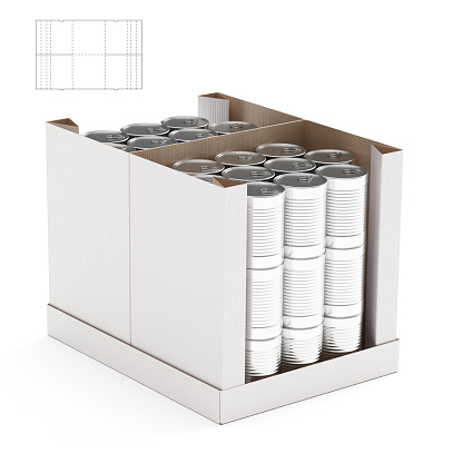 This is as 3D illustration of a tray storage box with blueprint drawing