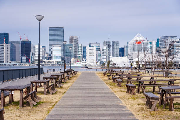 Buildings in central Tokyo from Toyosu Gururi Park (Koto Ward, Tokyo) Buildings in central Tokyo from Toyosu Gururi Park at Toyosu Wharf in Koto Ward, Tokyo, on a sunny day in January 2022 ウォーターフロント stock pictures, royalty-free photos & images