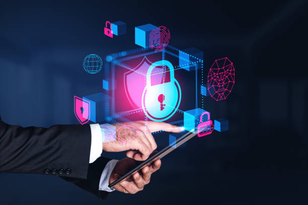 istock Businessman in formal wear holding tablet with digital interface hologram 1484762495