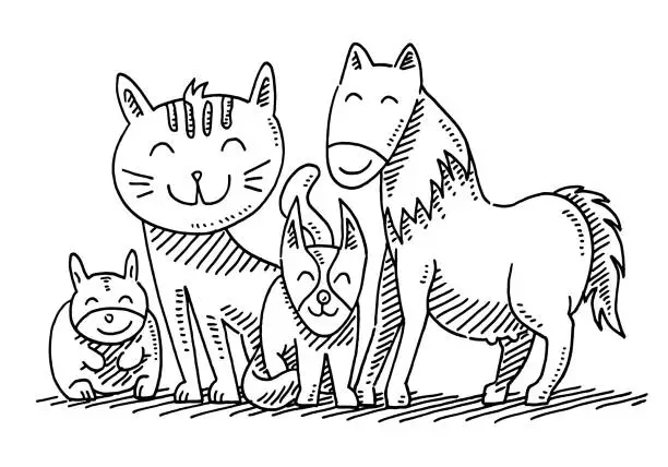 Vector illustration of Cute Cartoon Animals Drawing