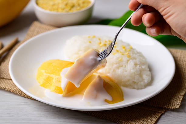 Mango sticky rice, Thai dessert (Khao Niew Mamuang) stock photo