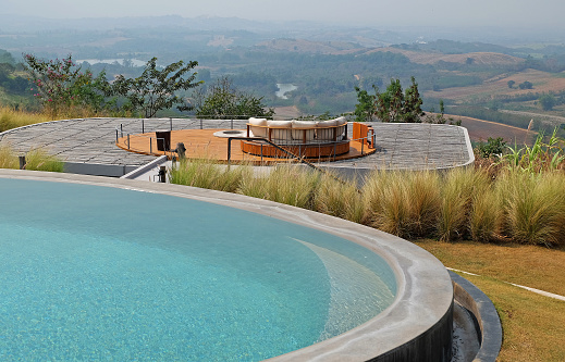 Private resort villa patio with natural landscape