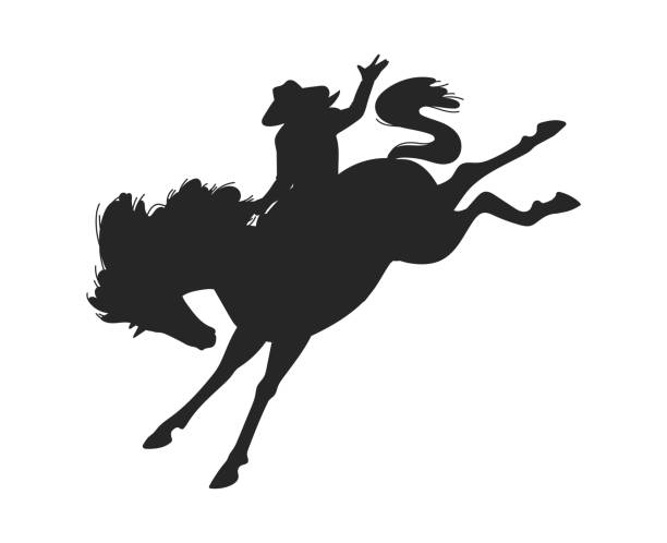 schwarze silhouette eines cowboy-reitpferdes, flache vektorillustration isoliert auf weißem hintergrund. - cowboy hat wild west single object white background stock-grafiken, -clipart, -cartoons und -symbole