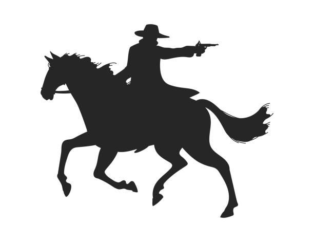 西部の輪郭シルエットベクターイラストからカウボーイまたは盗賊。 - cowboy wild west silhouette gun点のイラスト素材／クリップアート素材／マンガ素材／アイコン素材