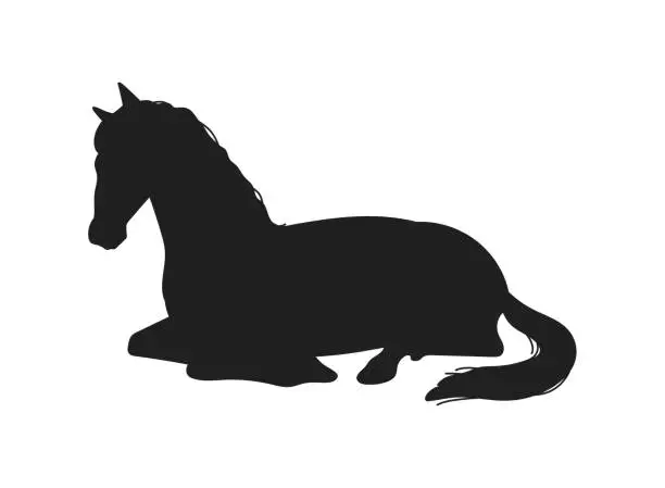 Vector illustration of Black silhouette of lying horse flat style, vector illustration