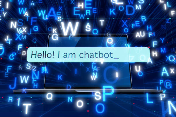 texto de chatbot en una red neuronal artificial futurista - chat gpt fotografías e imágenes de stock