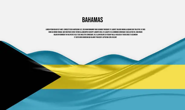 Vector illustration of Bahamas flag design. Waving Bahamas flag made of satin or silk fabric. Vector Illustration.
