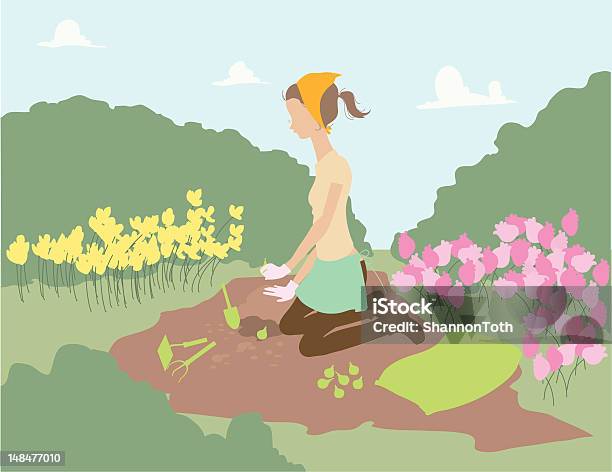 Femme Planter Des Fleurs Vecteurs libres de droits et plus d'images vectorielles de Adulte - Adulte, Cartoon, Couleur verte