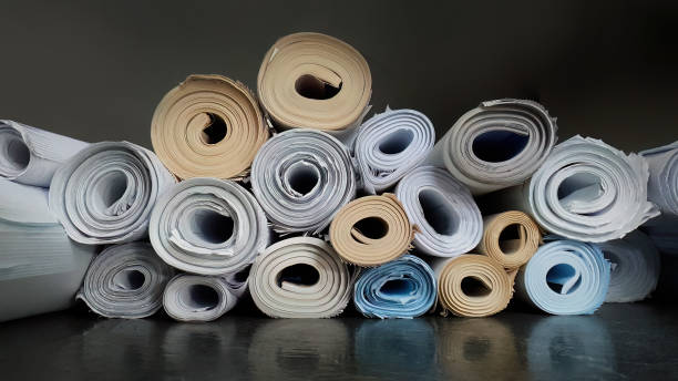 istock Stack pile of blueprint rolls, rolled up paper, archive building drawings, hard copy of architect and engineer design, asbuilt, professional, construction industry 1484770799