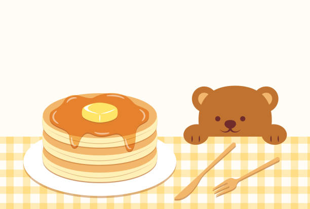 ilustrações de stock, clip art, desenhos animados e ícones de vector background with a bear and pancakes for banners, cards, flyers, social media wallpapers, etc. - japanese maple