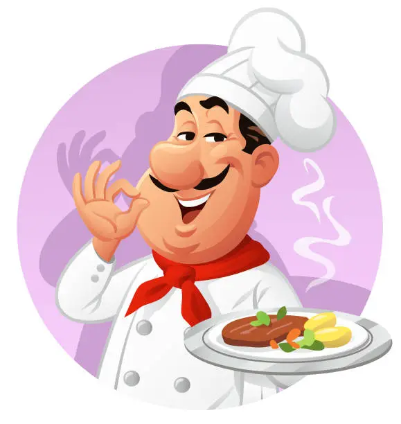 Vector illustration of Chef Presenting Meat Dish