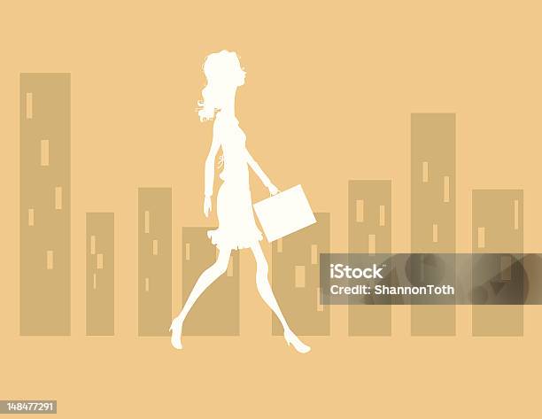 Silhouette Girl Walking To Work Stock Illustration - Download Image Now - Briefcase, Business, Business Travel